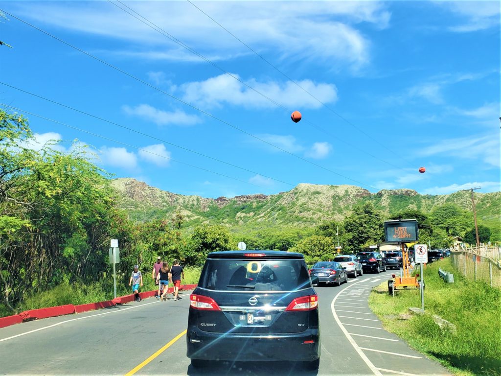 Traffic getting into Diamond Head Crater parking lot
