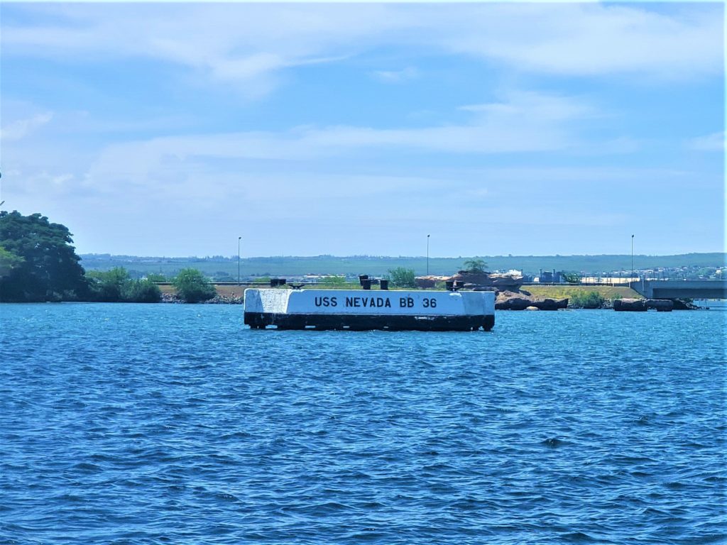 USS Nevada marker in Pearl Harbor