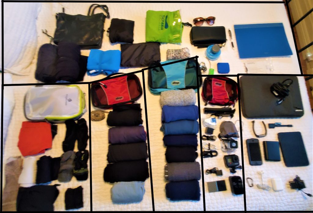 Minimal Packing with packing cubes, electronics, accessories, and clothes