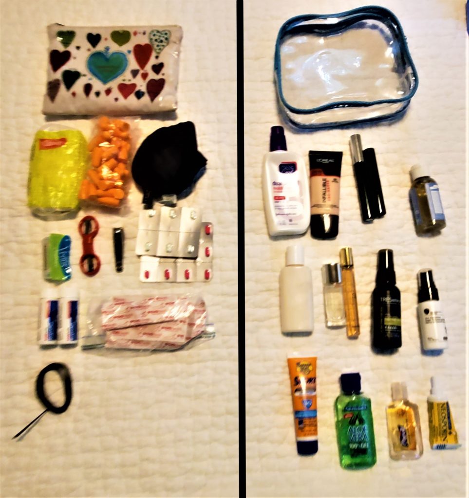 medical bag and liquid toiletries for minimal packing