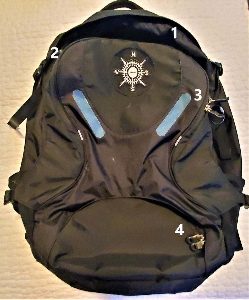 Empty Ozone Ozone 46L backpack with labelled compartments