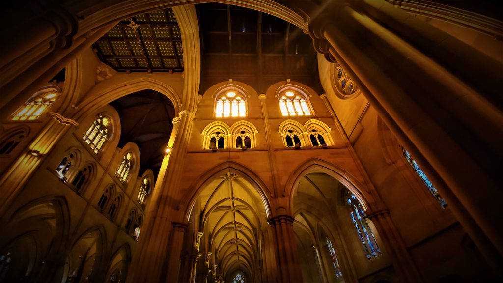 Interior windows and arches of St. Mary's Cathedral in Sydney