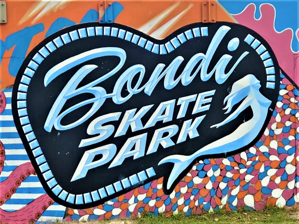 Colorful Bondi Beach Skate Park sign