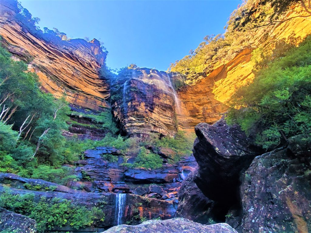 Looking up at Wentworth Falls at Blue Mountains