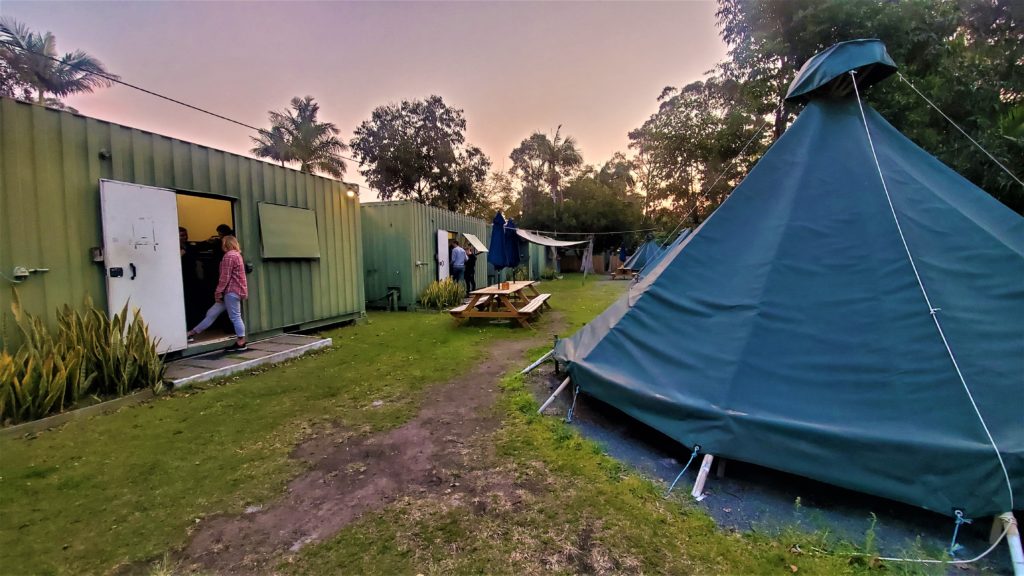 Tepees and shipping container dorms at Mojosurf Spot X surf camp